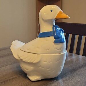 Vintage Goose Blue Bow Cookie Jar